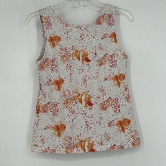 Vintage Y2K Faded Glory Floral Tank Top White Orange Built In Bra Stretch Size M - Picture 5 of 9